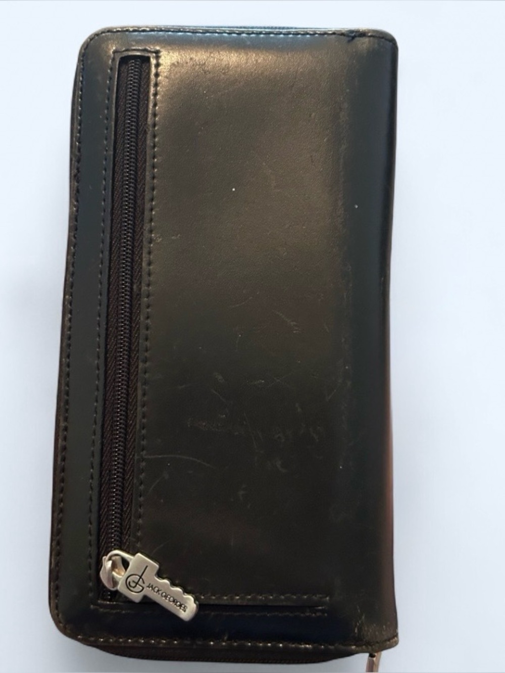 Jack Georges Black Leather Zip Around Wallet Organizer Travel Clutch
